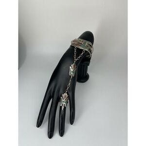 Rare Vintage‎ Native American Sterling Turquoise Coral Slave Bracelet Ring